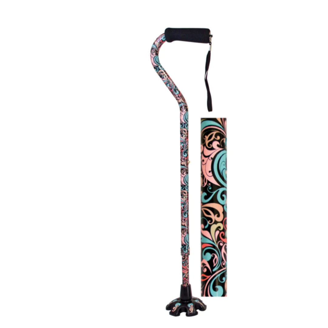 Essential Medical Supply Couture Offset Fashion Cane with Matching Standing Super Big Foot Tip - Senior.com Canes & Walking Sticks