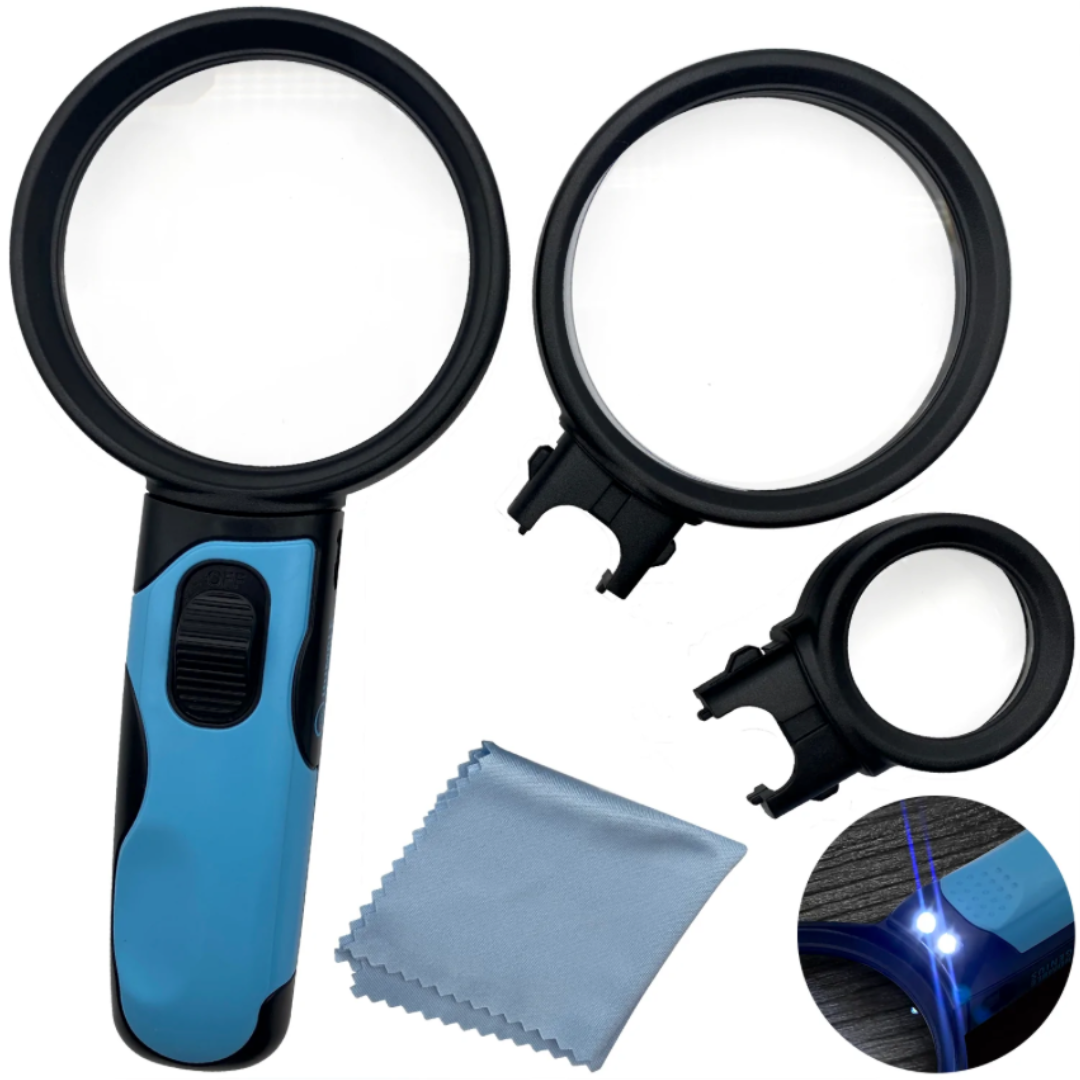 Magnipros Handheld Magnifying Glass With Bright LED Lights- Up to 16X Magnification - Senior.com Magnifiers
