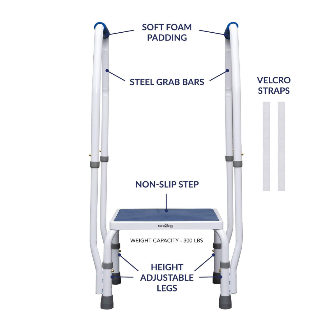 Step2Health Step2Bed Mini - Adjustable Height Bedside Step Stool w/ Dual Arms - Senior.com Step Stools
