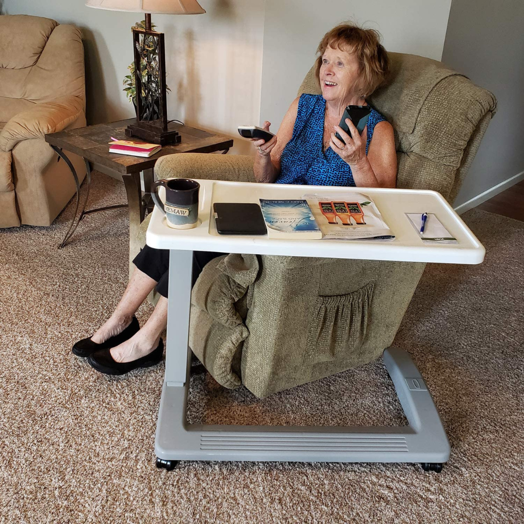 Carex Overbed Table - Rolling Bed Table and Desk with Adjustable Height - Senior.com Overbed Tables