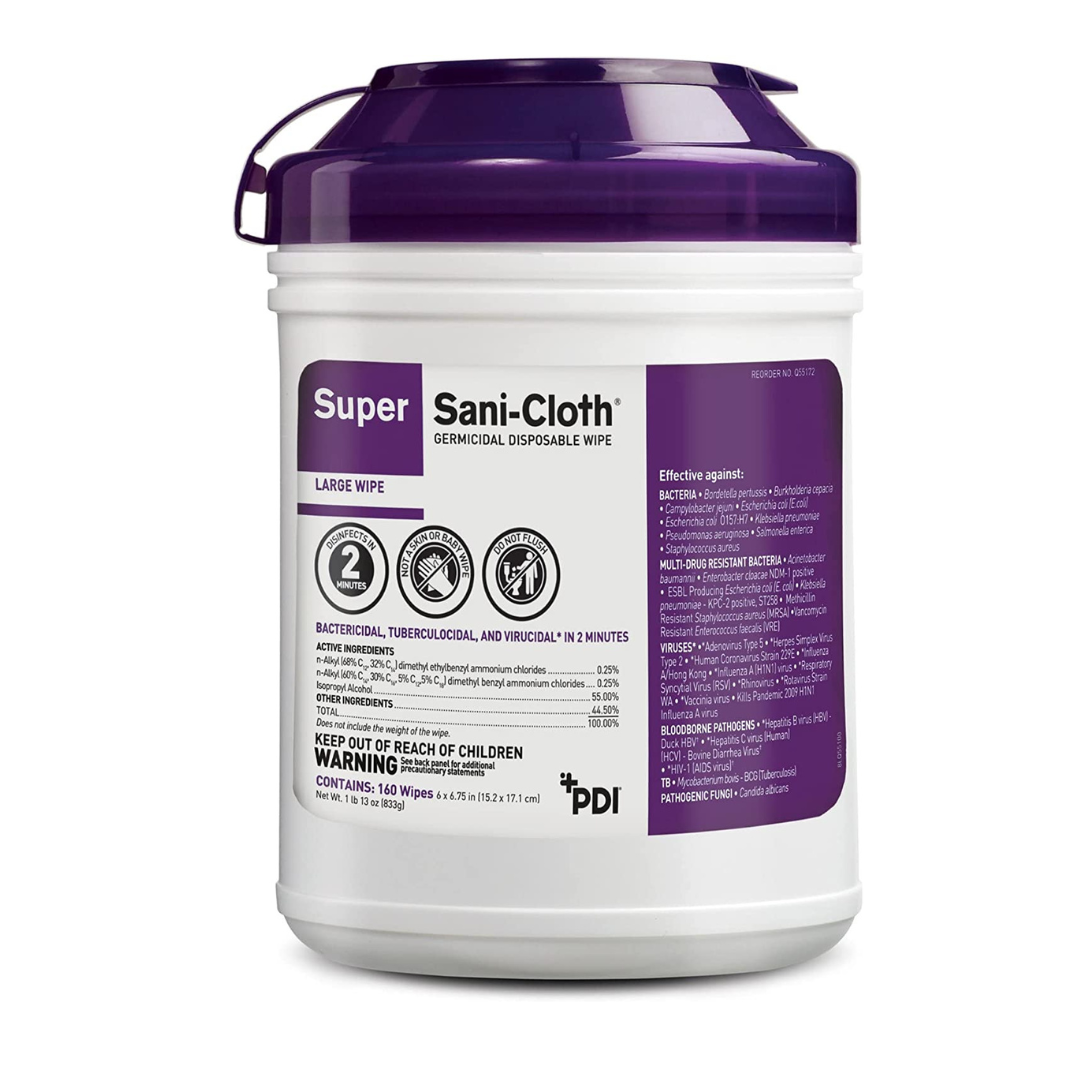 PDI bUosE Disinfectant Super Sani-Cloth Wipes - Large 160 Wipes Per Tub - Senior.com Disinfectants