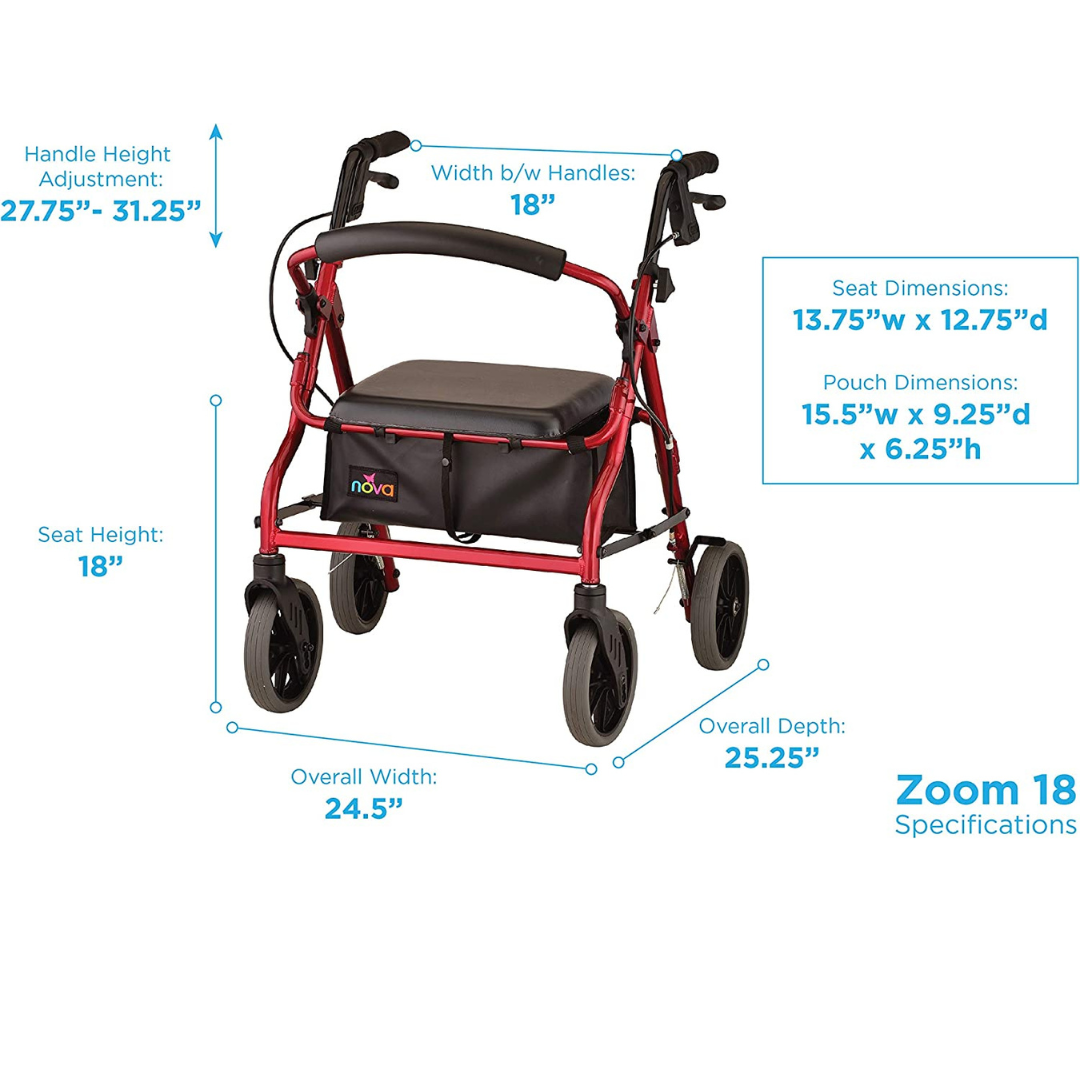 Nova Medical Zoom Series Lightweight Folding Rollators with 8" Wheels - Senior.com Rollators