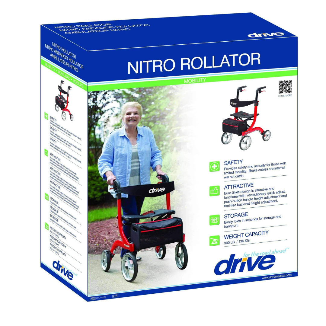 Drive Medical Nitro Euro Style Rollator Rolling Walkers - Tall Users - Senior.com Rollators