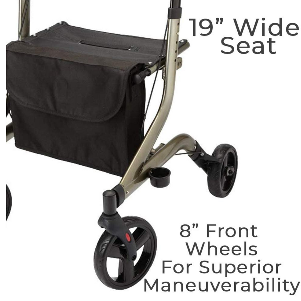 Carex Crosstour Euro Style Folding Rolling Walker Rollator with Seat