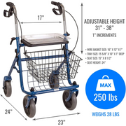 DMI Classic Folding Steel Rollator with Padded Seat, Removable Basket and Storage Tray - Senior.com Rollators
