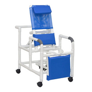 MJM International PVC Echo Reclining Rolling Shower Chair with Commode Opening - Senior.com PVC Shower Chairs