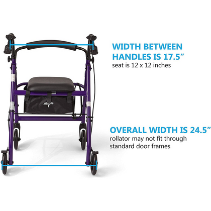 Medline Aluminum Transport Mobility Rollator with 6 Inch Wheels