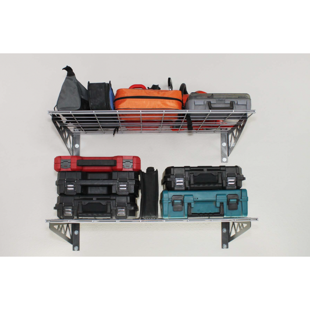 MonsterRax 12″ x 36″ Wall Shelves  - Two Pack with Hooks - 300 lb Cap - Senior.com Wall Racks