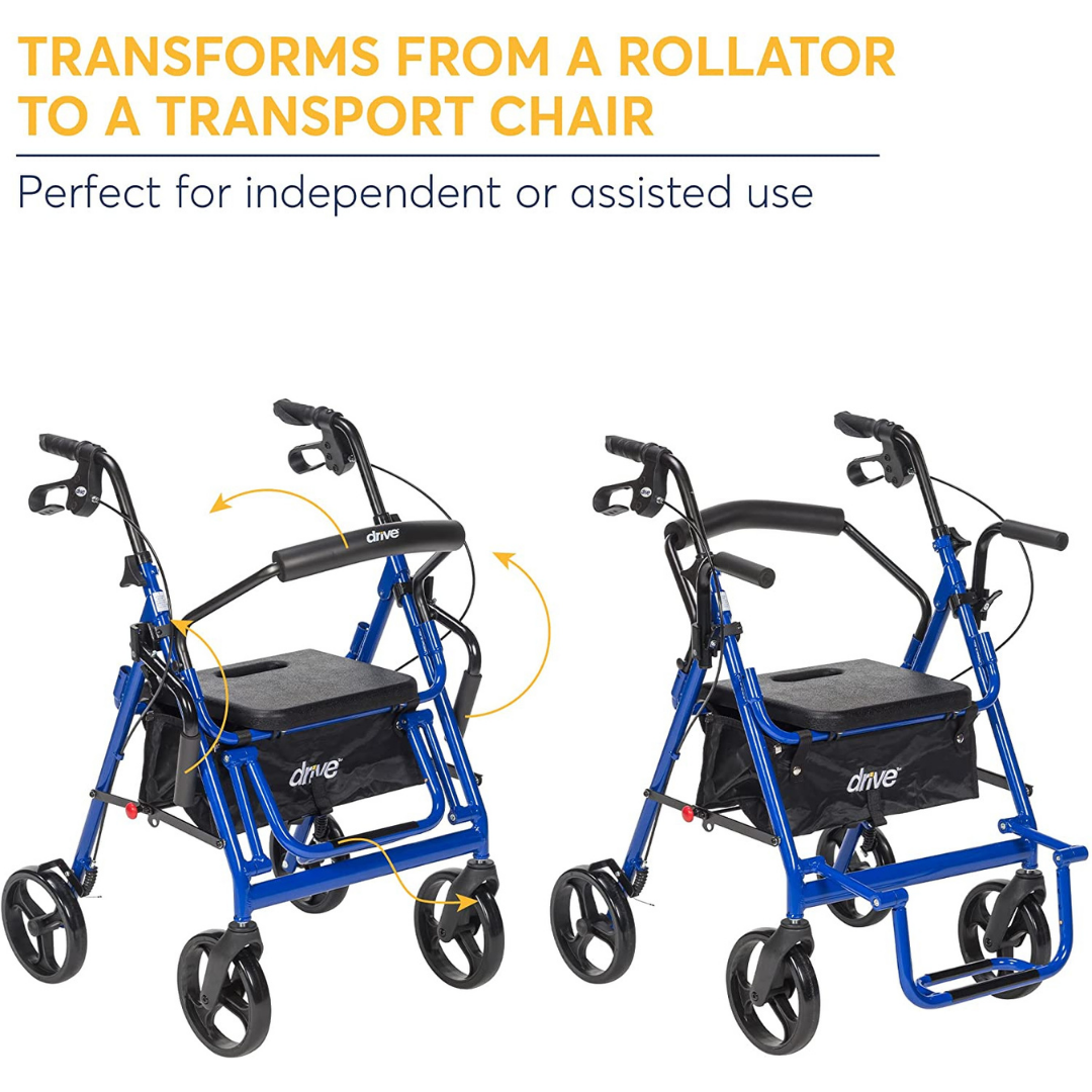 Drive Medical Folding Duet Hybrid Transport Chair Rolling Walker - Senior.com Transport Chairs