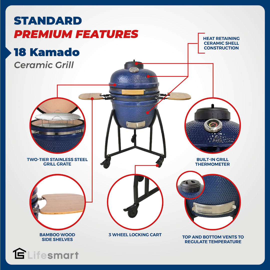 Lifesmart 6-in-1 Kamado 18" Grill with Accessory Bundle - Senior.com Grills & Barbecues