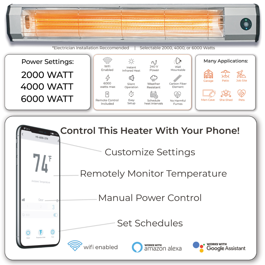 Heat Storm 6000 Watt Infrared Heater - WiFi, Motion Sensor and Weather Proof - Senior.com Patio Heaters