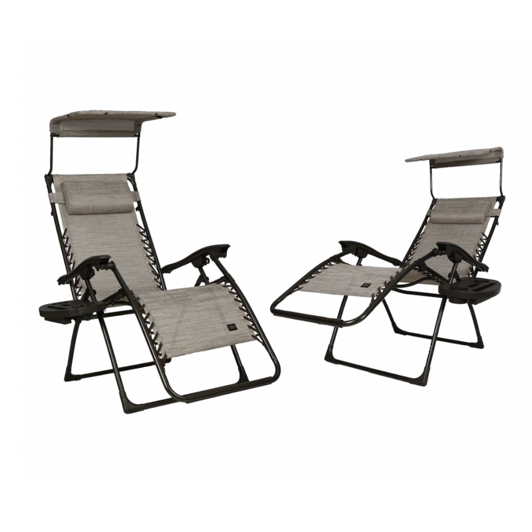 Bliss Hammocks 26" Zero Gravity Chairs w/ Sun-Shade, Drink Tray, and Pillow - Set of 2 - Senior.com Outdoor Chairs