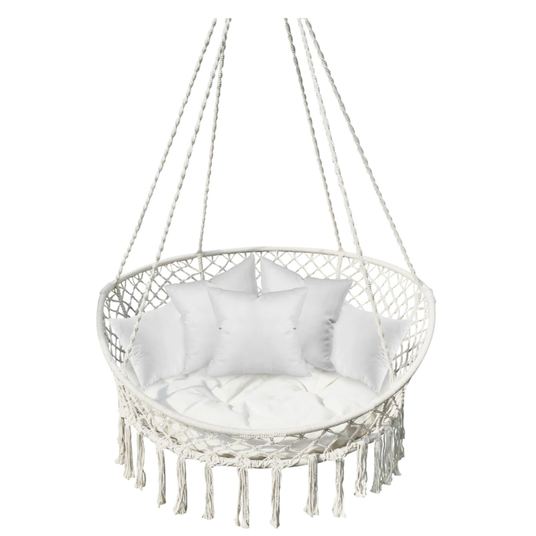 Bliss Macramé Hanging 2 Person Hammock Chair with Pillows - Senior.com Hanging Chairs