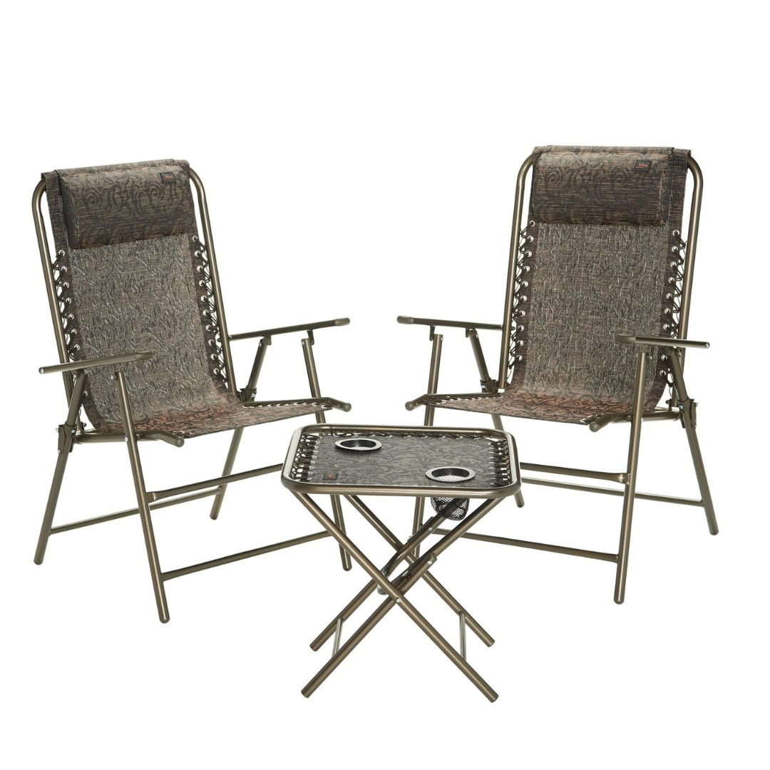 Bliss Hammocks 18" Wide Patio Set w/ 2 Patio Chairs & Foldable Table - Senior.com Outdoor Chairs