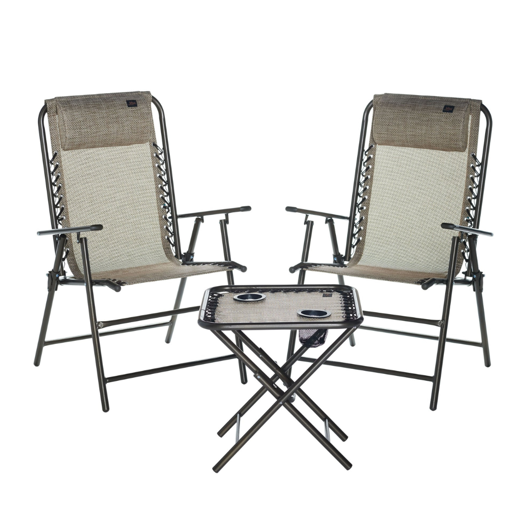 Bliss Hammocks 18" Wide Patio Set w/ 2 Patio Chairs & Foldable Table - Senior.com Outdoor Chairs