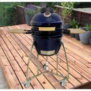 Lifesmart 15" Kamado Style Ceramic Grill - Bamboo Side Shelves & Grill Cover - Senior.com Grills & Barbecues
