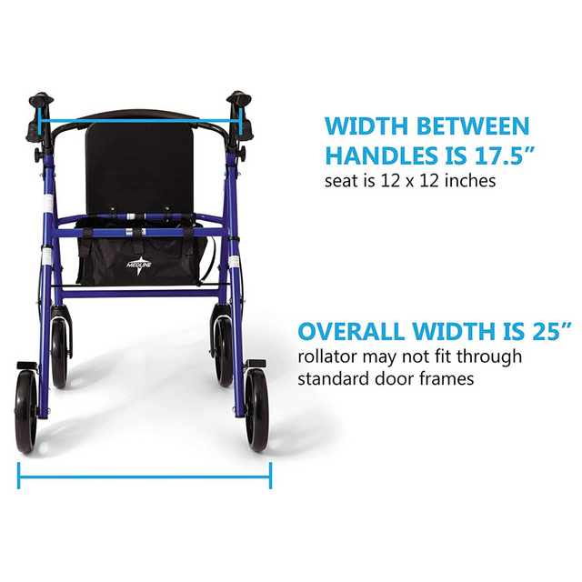 Medline Standard Steel Folding Rollator - Rolling Walker - All Colors