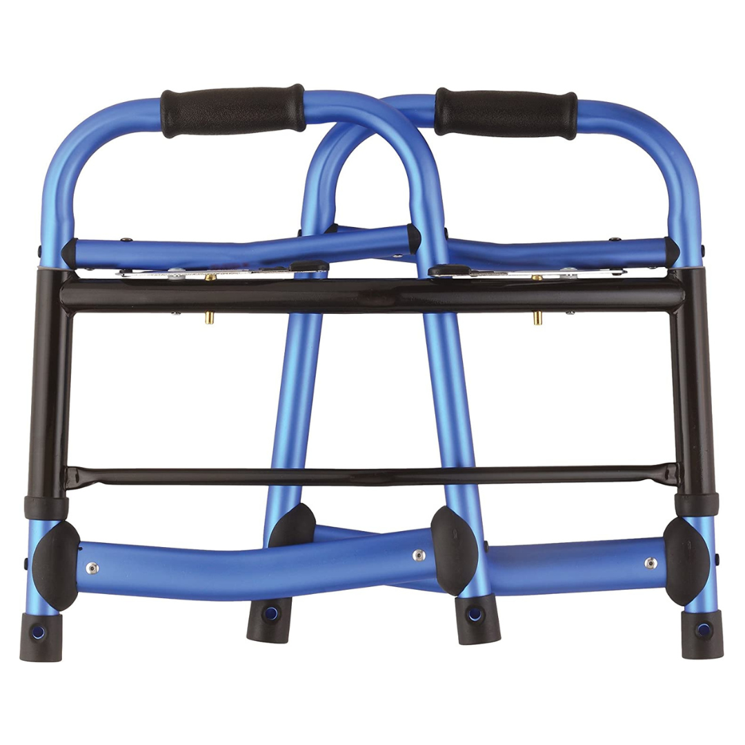 Nova Medical Folding Walker with 5” Front Wheels, Glide Skis and Mobility Bag - Blue - Senior.com walkers
