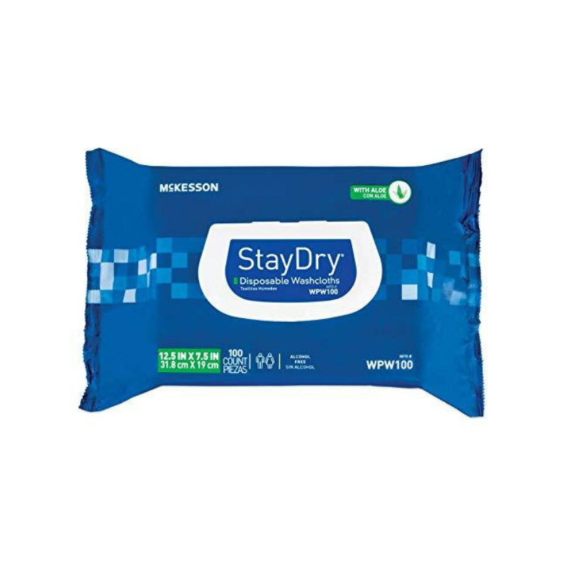 Mckesson StayDry Disposable Washcloths with Aloe - Senior.com Cleansing Wipes