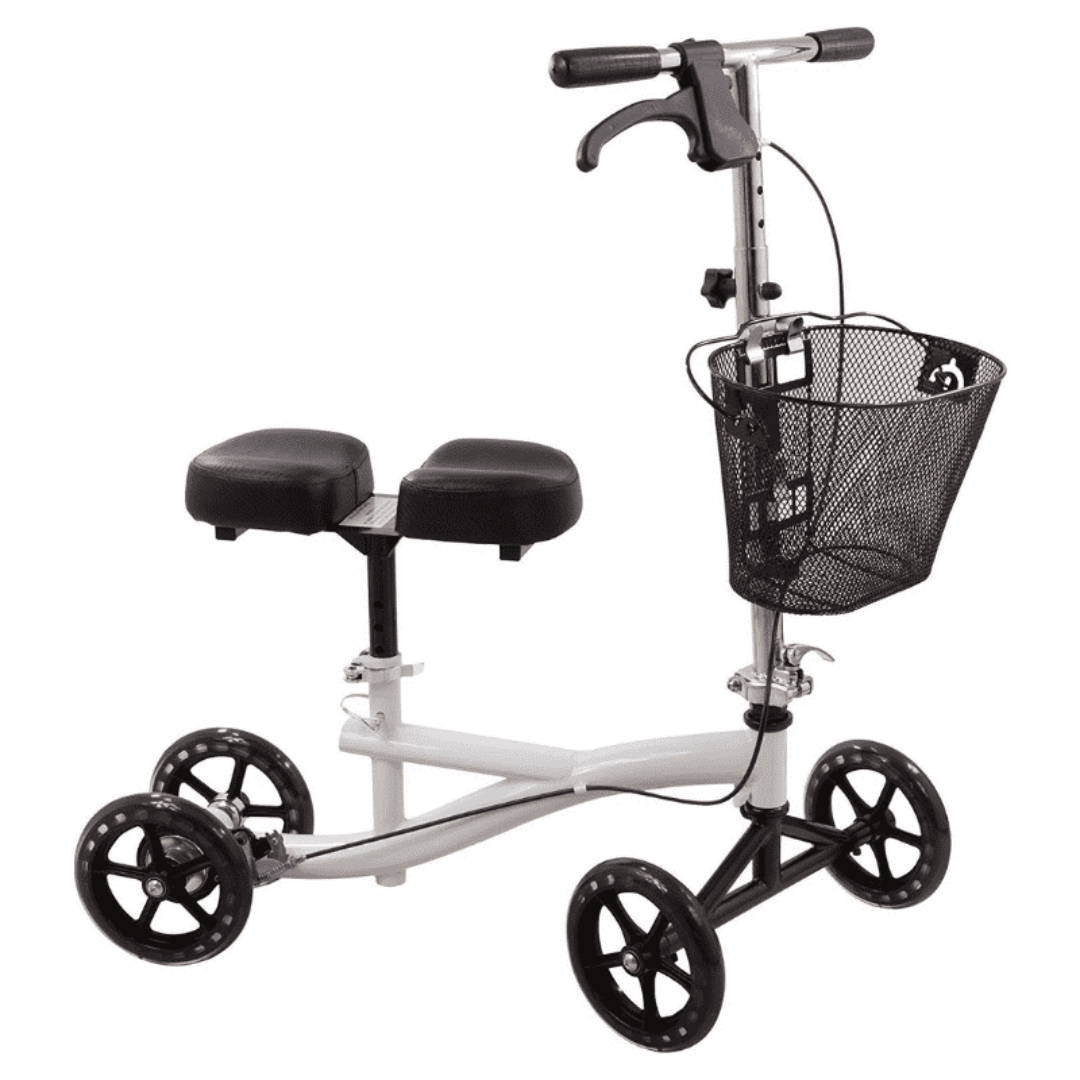Roscoe Medical Knee Scooter with Basket - White - Senior.com walkers