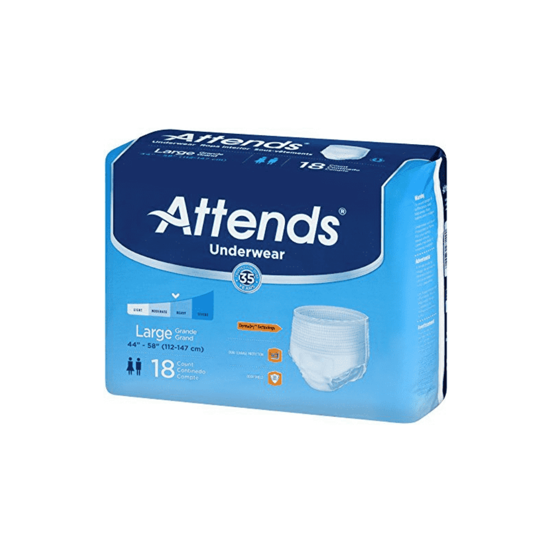 Attends Advanced Protective Underwear with Advanced DermaDry Technology for  Adult Incontinence Care, Large, Unisex , 18 Count (Pack of 4) : :  Health & Personal Care