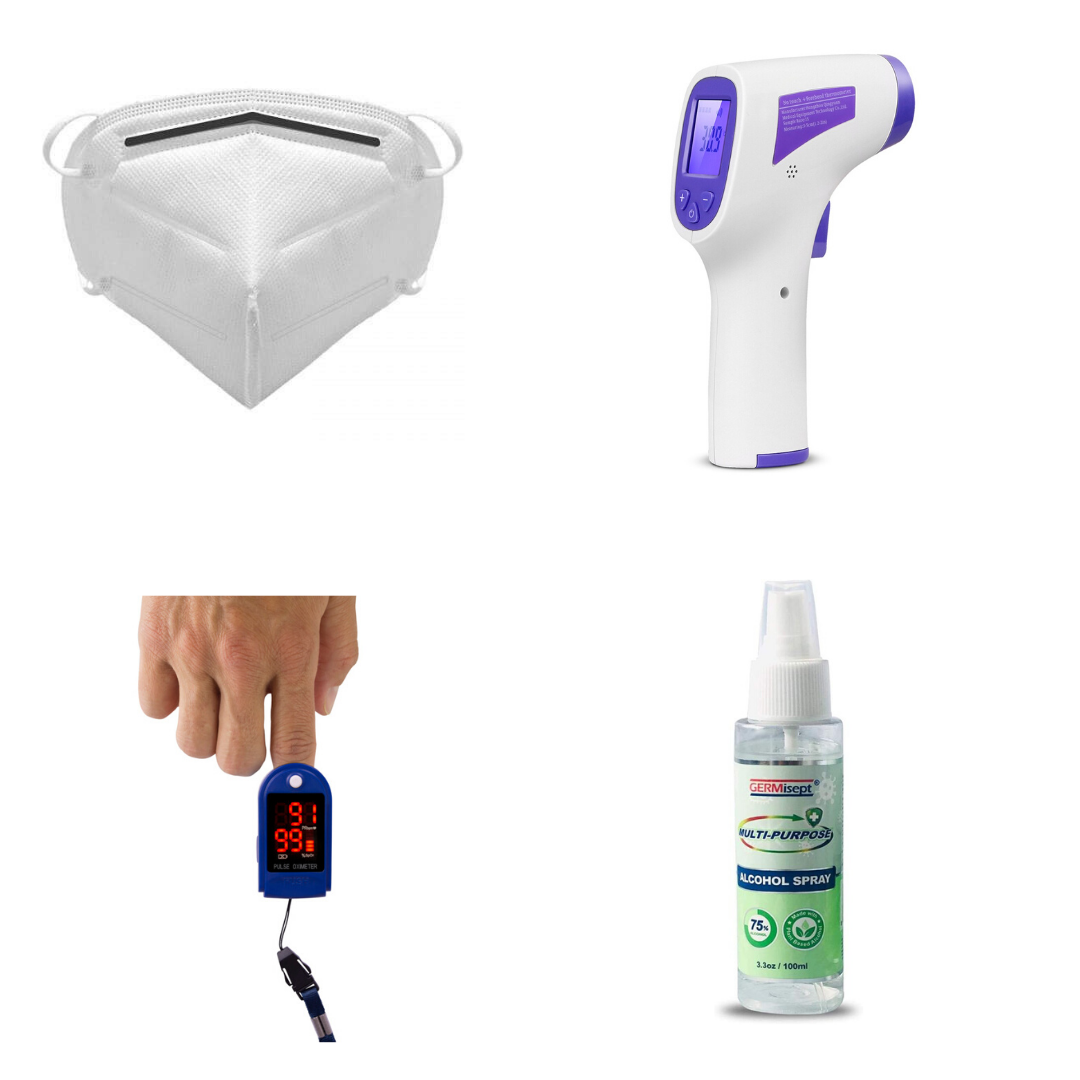 PPE Senior Deluxe Kit II - KN95 Masks, Hand Sanitizer, Pulse Oximeter & Infrared Forehead Thermometer - Senior.com PPE Kits