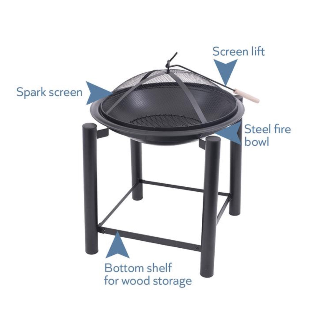 Blue Sky Square Raised Wood Burning Fire Pit with Spark Screen- 21 Inch - Senior.com Fire Pits