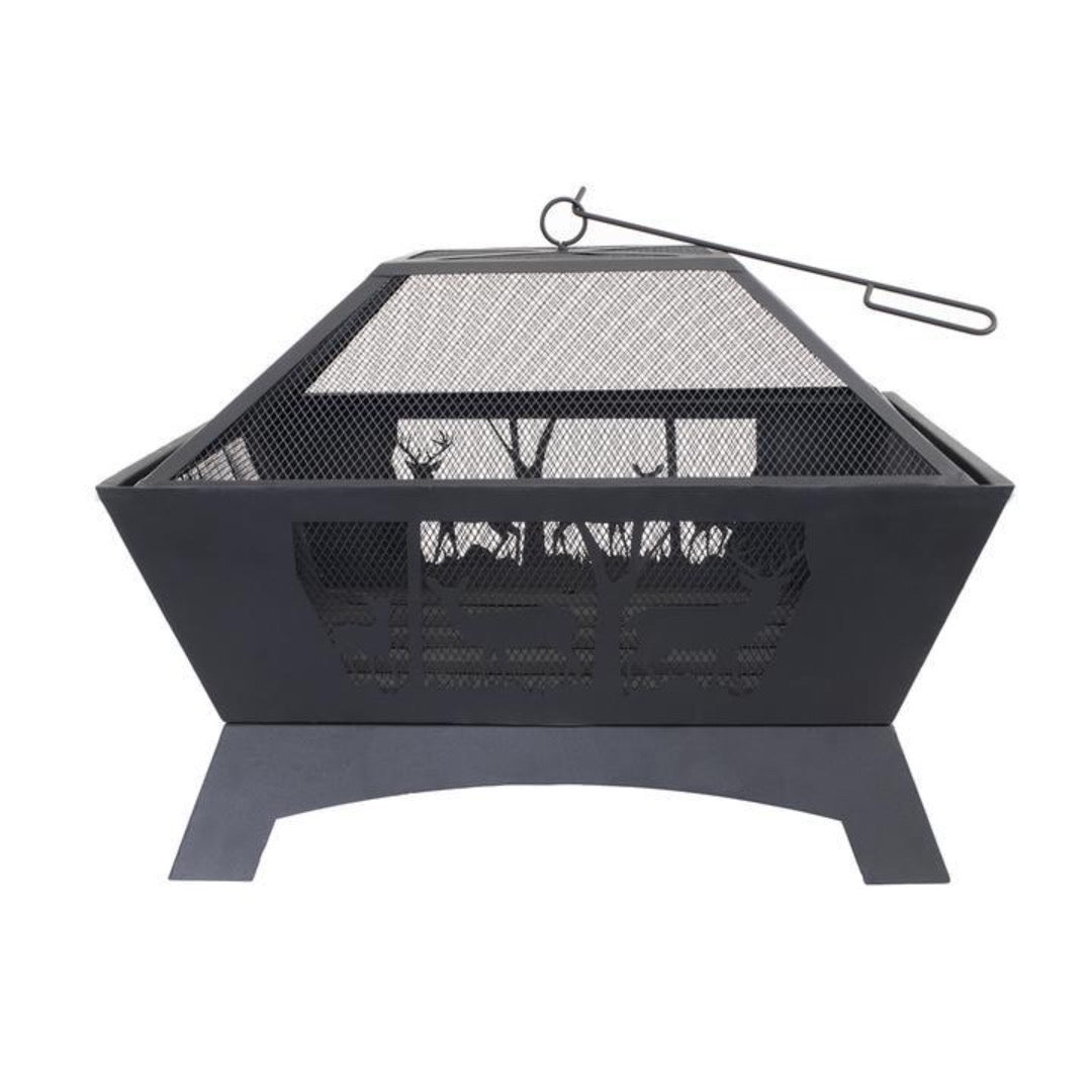 Blue Sky Outdoor Square Fire Pit with Decorative Steel Base & Spark Screen - Senior.com Fire Pits