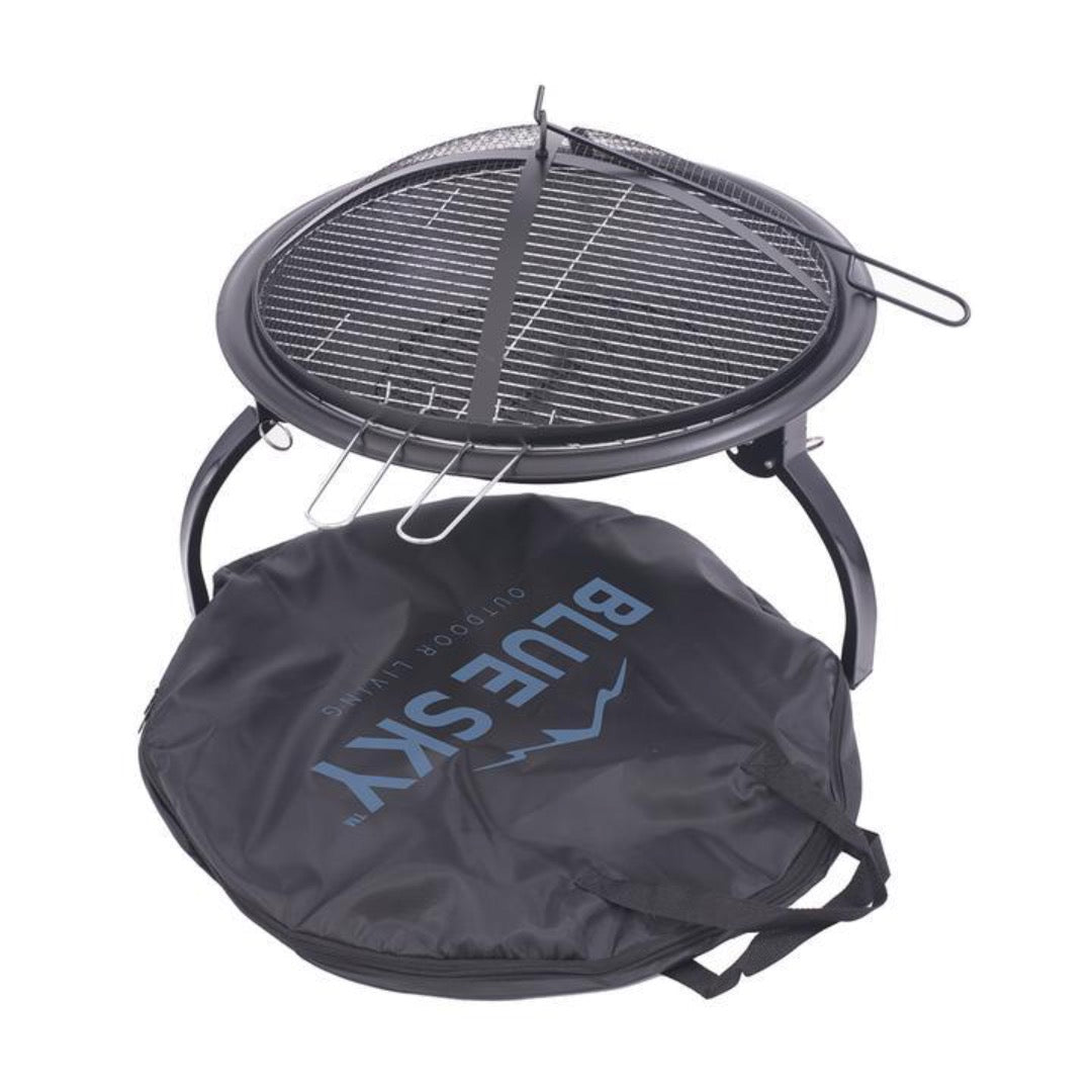 Blue Sky Round Folding Portable Fire Pit with Cooking Grid - 21.25" - Senior.com Fire Pits