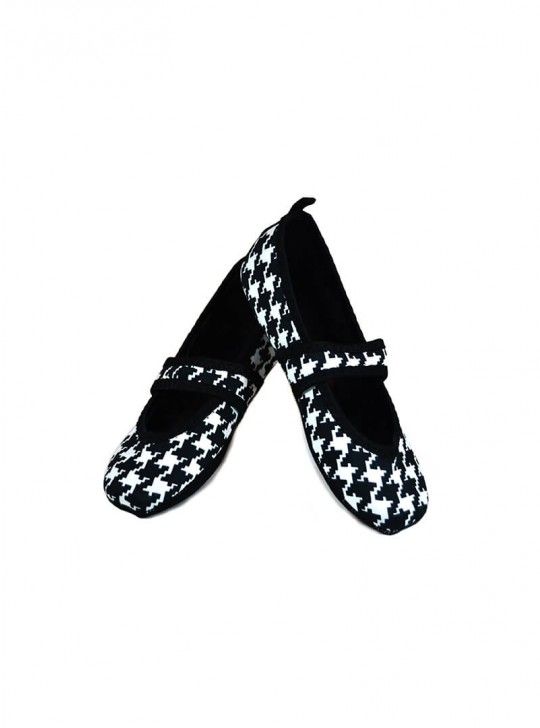 Nufoot Mary Janes - Women's Black and White Houndstooth Betsy Lou Slippers - Senior.com Womans Slippers