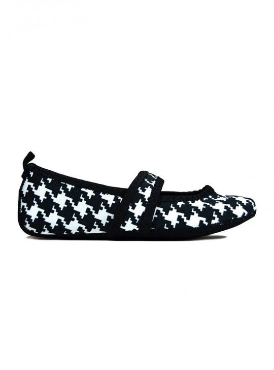 Nufoot Mary Janes - Women's Black and White Houndstooth Betsy Lou Slippers - Senior.com Womans Slippers