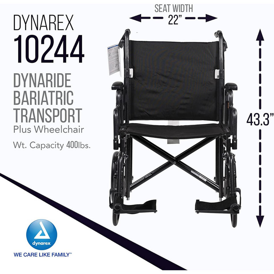 Dynarex DynaRide Folding Bariatric Transport Plus Wheelchair