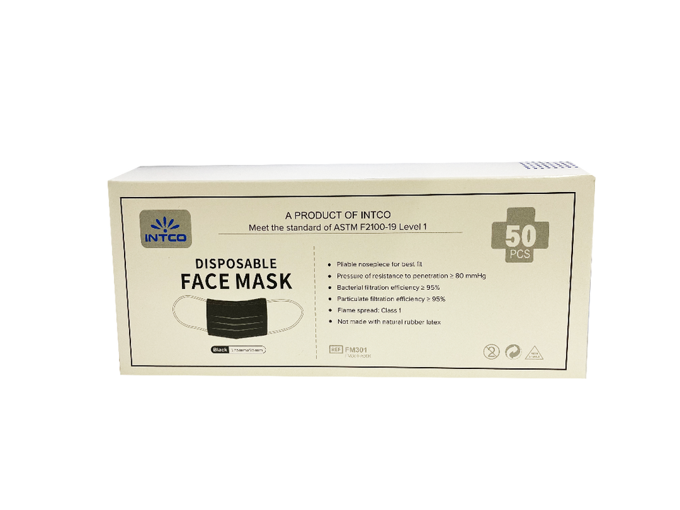 INTCO Nonwoven Protective Fabric 3Ply Disposable Face Mask Black Bo