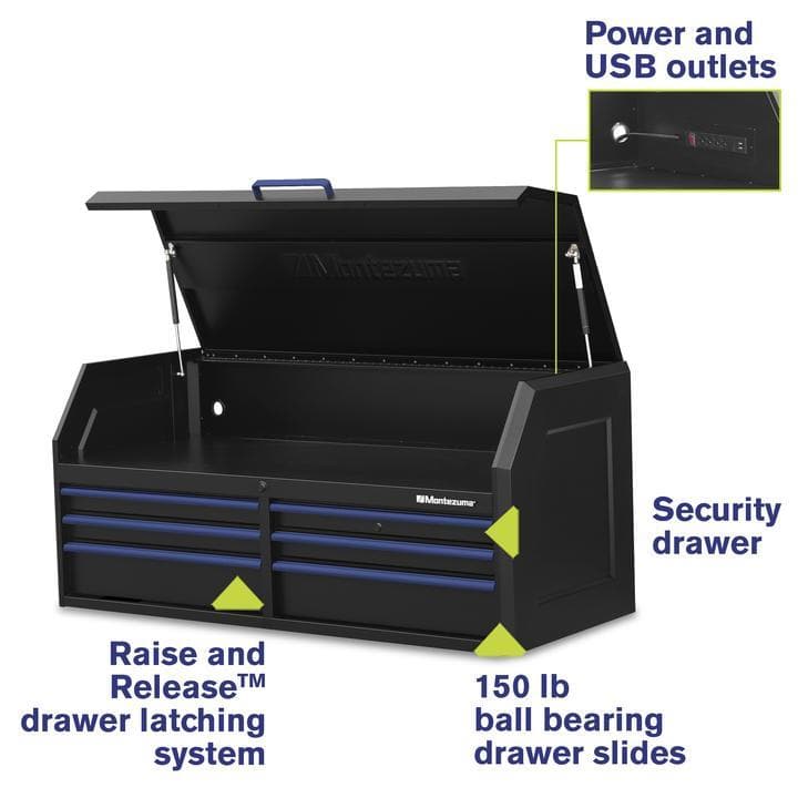Montezuma 56 X 24 Inch Tool Box & Rolling Tool Cabinet With Multiple Power Outlets - Senior.com Tool Cabinets