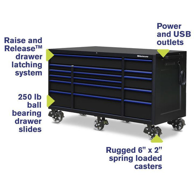 Montezuma 72 X 30 Inch Tool Box & Rolling Tool Cabinet W/ Power Outlets