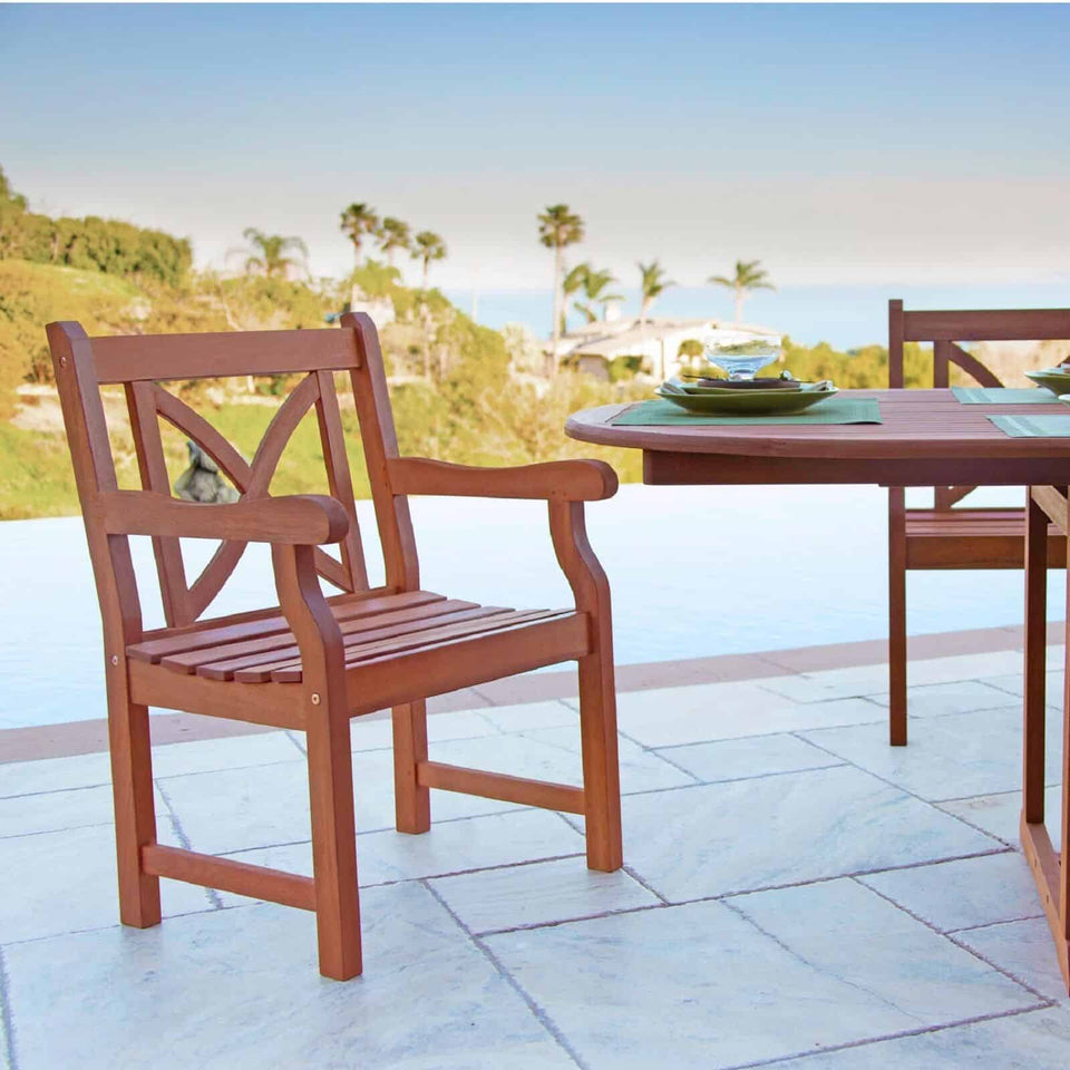 Vifah Malibu Outdoor 7piece Wood Patio Dining Set with Extension Tabl