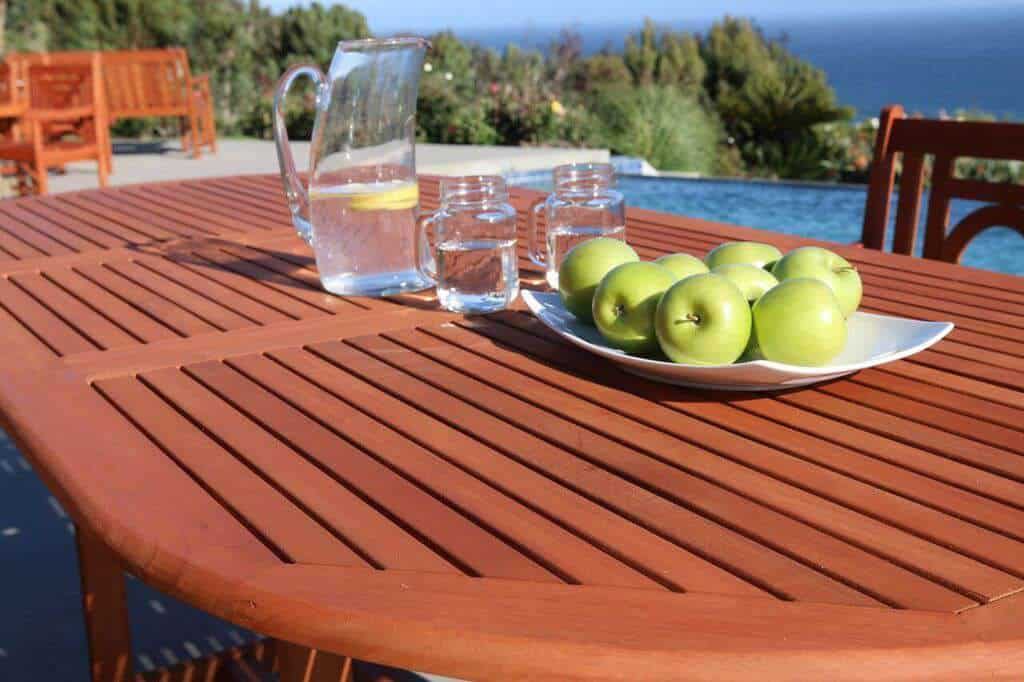 Vifah Malibu Outdoor 9-piece Wood Patio Dining Set with Extension Table - Senior.com Patio Furniture