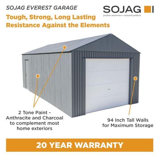 Sojag Everest Steel Garage, Wind and Snow Rated Storage Building Kit - Senior.com Storage Building