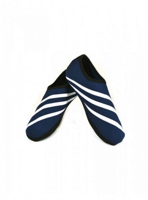 Nufoot Women's Navy/White Stripe Sporty Nu Slippers - Senior.com Womans Slippers