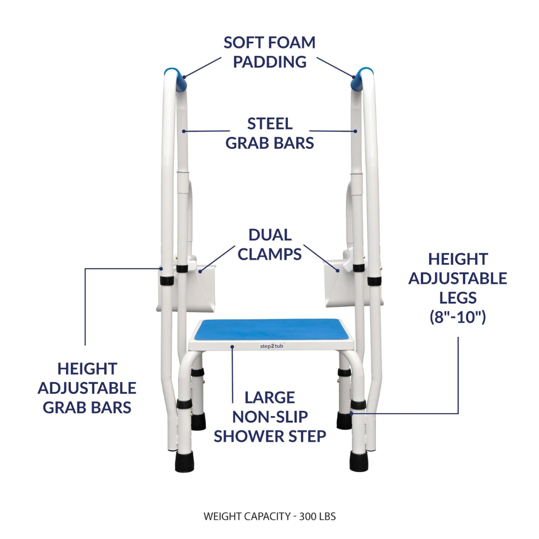 Step2Health Bathtub Step2Tub Stepping Stool with Fall Prevention Handles - Senior.com Foot Stools