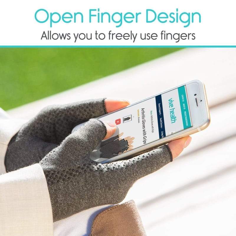 Vive Health Arthritis and Carpal Tunnel Gloves with Grips - Open Finger - Pair - Senior.com Arthritis Gloves