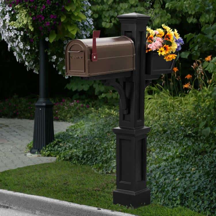 Mayne Westbrook Plus Mail Post with Decorative Planter and Support Arm - Senior.com Mail Posts